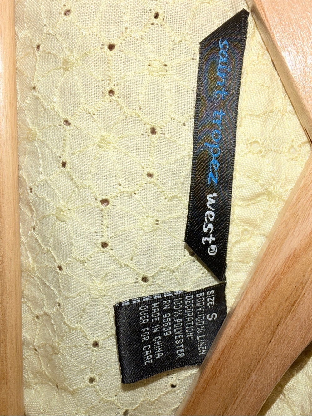 Pale Yellow Eyelet Linen‎ Button-Down Top. Saint Tropez West. Sz S - Picture 4 of 5
